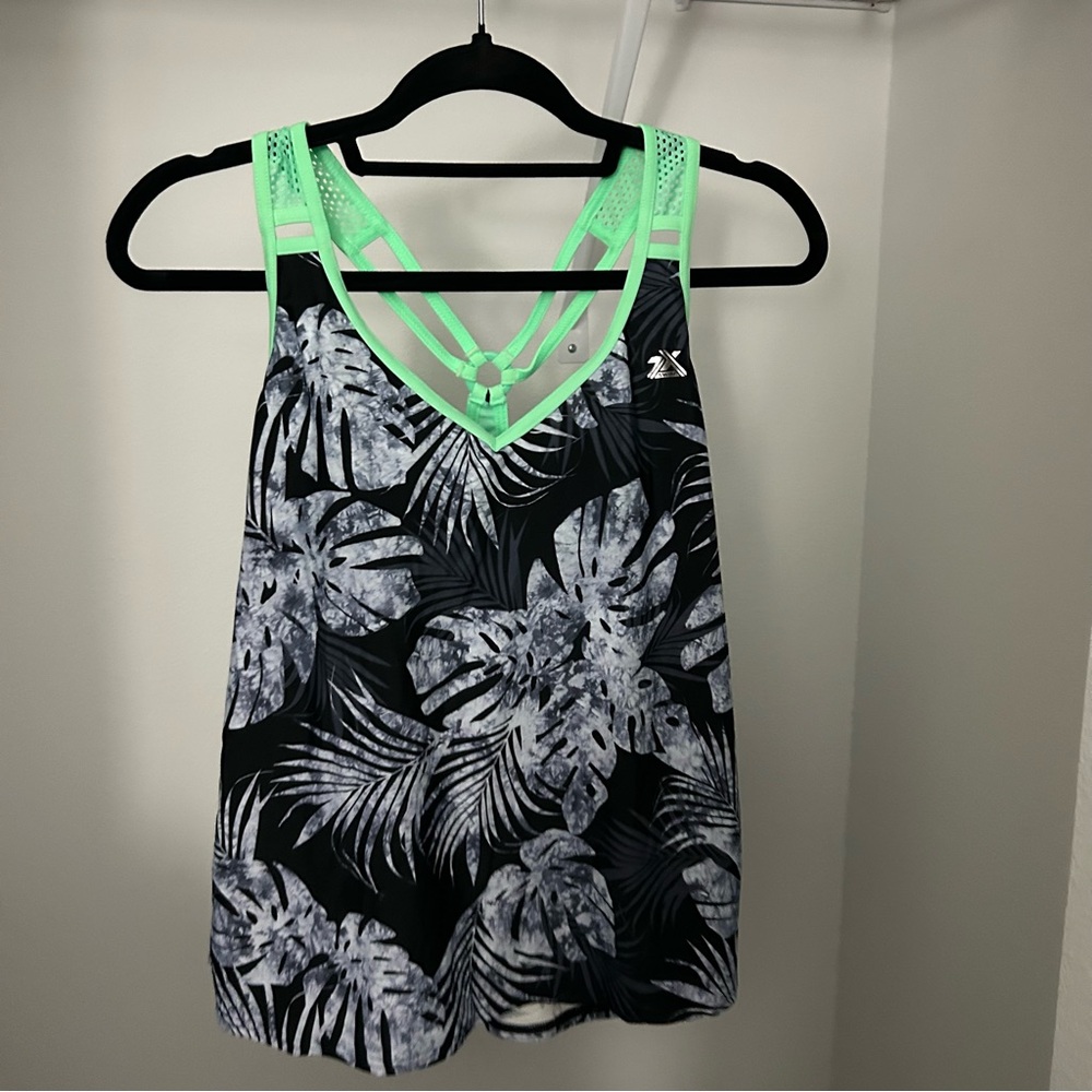 Women's Black and Green Tropical Print Tankini Swim Top Size XL